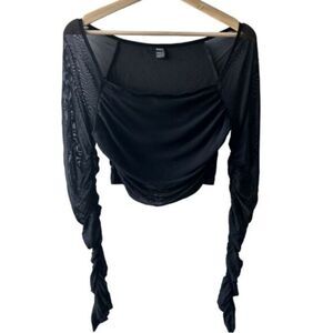 Black cropped mesh top large long sleeve Indie cottagegoth bodycon sexy witchy